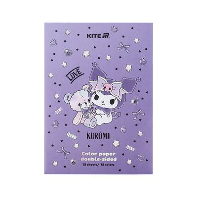 Кольоровий папір Kite А4 двосторонній Kuromi (15 аркушів/15 кольорів) (HK24-250-2)