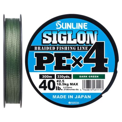 Шнур Sunline Siglon PE н4 300m 2.5/0.270mm 40lb/18.5kg Dark Green (1658.09.51)