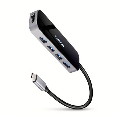 Концентратор AXAGON USB-C 6-in-1 to 4xUSB-A 5Gbps + 1xUSB-C PD100W + HDMI 4K30Hz 0.2m aluminum (HMC-6H4A)