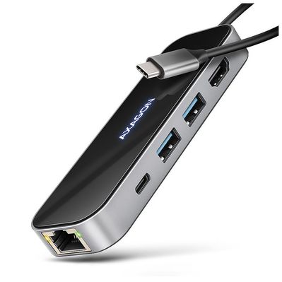 Концентратор AXAGON USB-C to 2xUSB-A + 1xUSB-C + HDMI + RJ45 + PD100W 0.2m grey (HMC-6GLN)