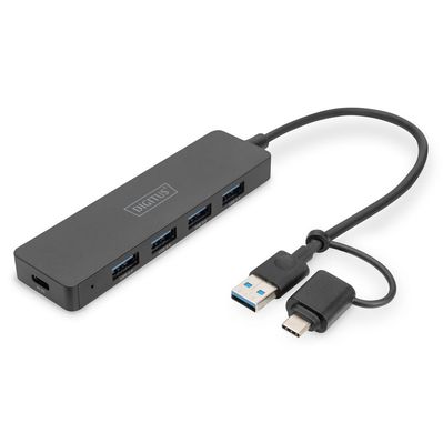 Концентратор Digitus USB-C + USB-A to 4xUSB-A 0.2m black (DA-70235)