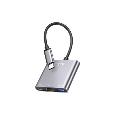 Концентратор XO USBC to USBCPD100W + HDMI 4K30Hz + USB 3.0 grey (HUB011.tranish)