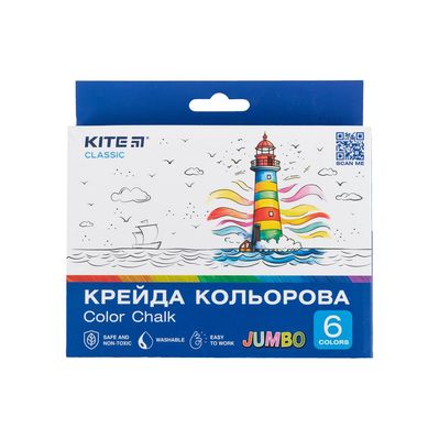 Крейда Kite кольорова Jumbo Classic, 6 кольорів (K-073)