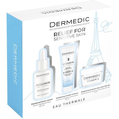 Набір косметики Dermedic Melumin Проти пігментних плям Сироватка 30 мл + Крем 15 мл + Крем для шкіри навколо очей 25 мл (5901643177799)