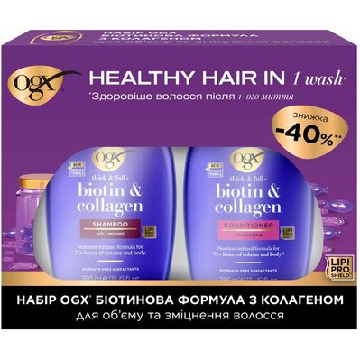 Набір косметики OGX Біотинова формула з колагеном для об'єму та зміцнення волосся Шампунь + Кондиціонер (3574661864952)