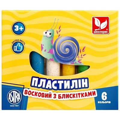 Пластилін Школярик Восковий Круглий з блискітками 6 кольорів 78 г (303109001-UA)