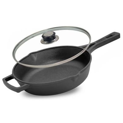 Сковорода Brizoll Monolith чавунна з литою ручкою та скляною кришкою 240х60 мм (M2460P-6)