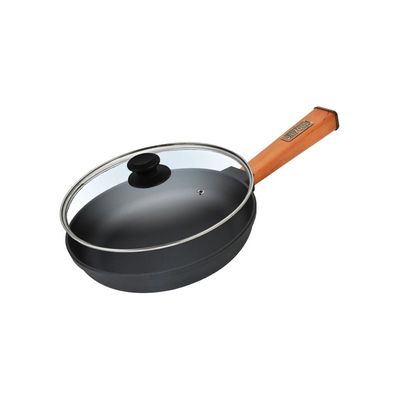 Сковорода Brizoll Optima чавунна з ручкою та скляною кришкою 220х40 мм (O2240-P-C)