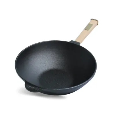 Сковорода Brizoll чавунна WOK з дерев'яною ручкою 2,2 л 240х70 мм (W24H)