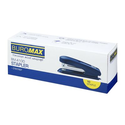 Степлер Buromax пластиковий, 15 аркушів, (скоби №10), 111 х 28 х 43 мм, сірий (BM.4100-09)