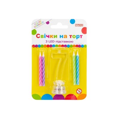 Свічка Maxi 4 шт. на торт з LED підставкою "7", що світиться (MX701007-7)