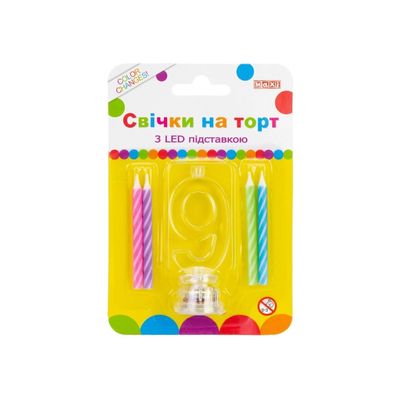 Свічка Maxi 4 шт. на торт з LED підставкою "9", що світиться (MX701007-9)