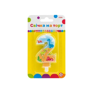 Свічка Maxi двостороння "2" із зображенням динозаврів висотою 7,62 см (MX622099-2)