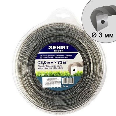 Жилка косильна Зеніт "ПРОФІ" "Подвійна з кордом" 3,0 мм x 73 м (40730073)