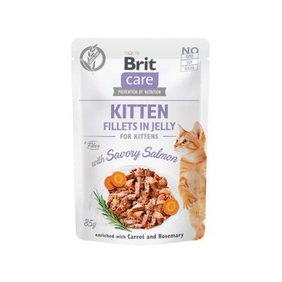 Вологий корм для кішок Brit Care Cat pouch для кошенят 85 г (пікантний лосось у желе) (8595602540594)