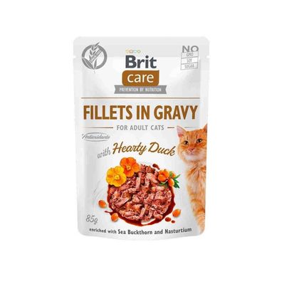 Вологий корм для кішок Brit Care Cat pouch 85 г (філе качки у соусі) (8595602540518)