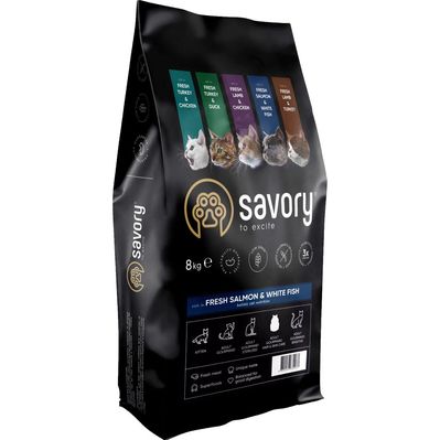 Сухий корм для кішок Savory Adult Cat Gourmand Fresh Salmon and White Fish 8 кг (4820232630037)