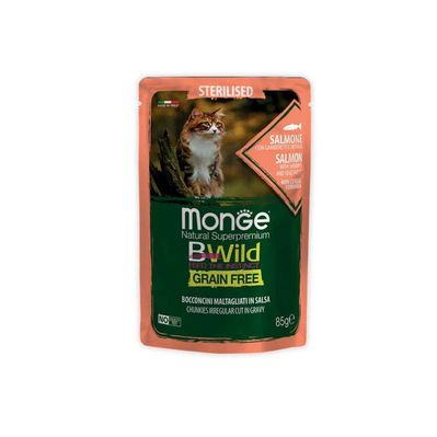 Вологий корм для кішок Monge BWild Cat Free Wet Sterilized лосось з креветками 85 г (8009470012782)