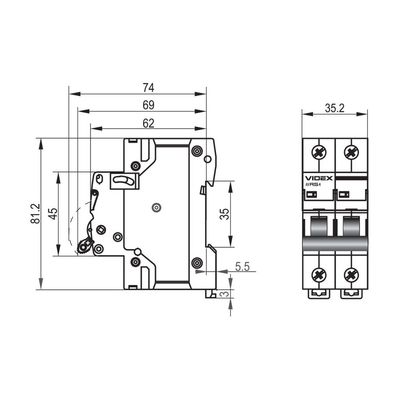 Автоматический выключатель Videx RS4 RESIST 2п 10А С 4,5кА (VF-RS4-AV2C10)