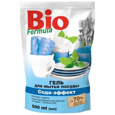 Засіб для ручного миття посуду Bio Formula Сода-ефект дой-пак 500 мл (4823015922725)