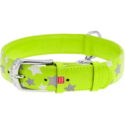 Нашийник для тварин WAUDOG Glamour з QR паспортом "Зірочка" L Ш 35 мм Д 46-60 см салатовий (35885)