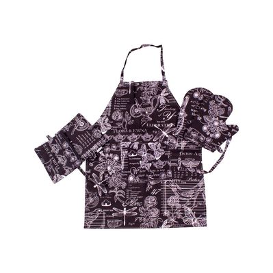 Фартух MirSon Набір №216 - Black flowers дві прихватки + дві рукавички-прихватки + фартух (2200006754404)