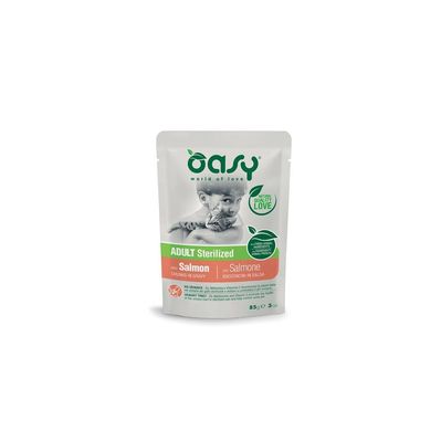Вологий корм для кішок OASY Adult Sterilized з лососем 85 г (8053017343808)