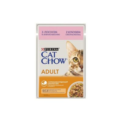 Вологий корм для кішок Purina Cat Chow Adult з лососем і зеленою квасолею в желе 85г (7613036595063)