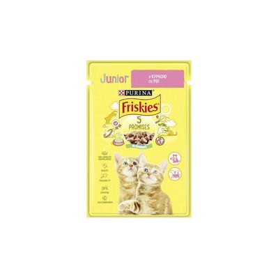 Вологий корм для кішок Purina Friskies Junior шматочки у підливці з куркою 85 г (7613036962292)