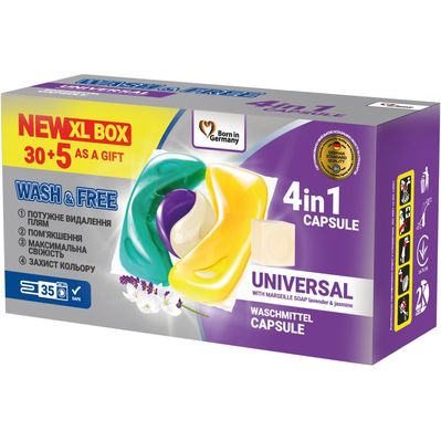 Капсули для прання Wash&Free Жасмин та лаванда з марсельським милом 35 шт. (4260637726544)