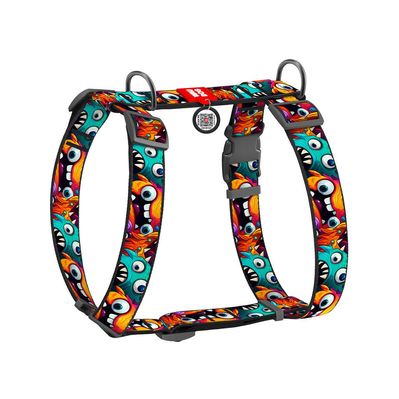 Шлея для собак WAUDOG Nylon з QR-паспортом анатомічна H-подібна "Зубасті монстри" пластиковий фастекс XL (323-4048)
