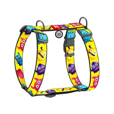 Шлея для собак WAUDOG Nylon з QR-паспортом анатомічна H-подібна "Мохнаті монстри" пластиковий фастекс XL (323-4050)