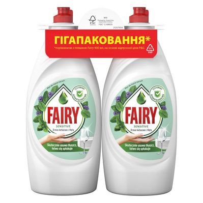 Засіб для ручного миття посуду Fairy Ніжні руки Чайне дерево і М'ята 2 х 900 мл (8700216759649)