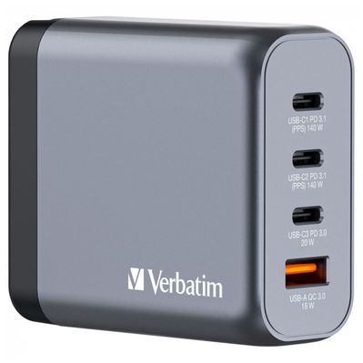 Зарядний пристрій Verbatim GaN 140 W 4 ports (2xUSB-C-140 W,USB-C 20 W /USB-A -3.0) (32203)