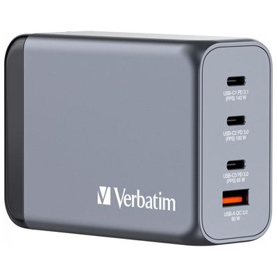 Зарядний пристрій Verbatim GaN 240 W 4 ports (USB-C-140 W,USB-C-100 W,USB-C-65 W /USB-A -3.0) (32205)