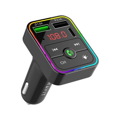FM модулятор Havit HV-FM812BT 2USB+USB-C RGB Black (HV-FM812BT)