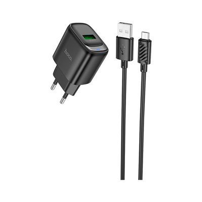 Зарядное устройство HOCO C140A Smart USB QC3.0 + USB to cable Micro Black (6942007627801)