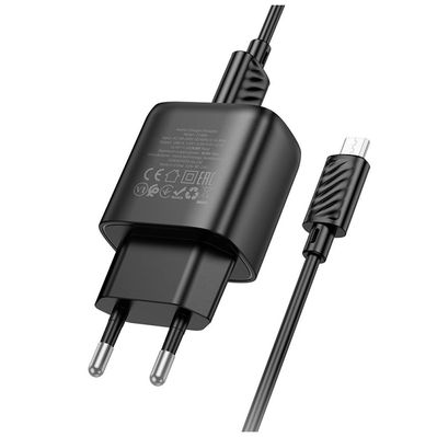 Зарядное устройство HOCO C140A Smart USB QC3.0 + USB to cable Micro Black (6942007627801)