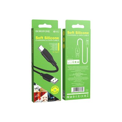 Дата кабель USB 2.0 AM to USB-C 1.0m 3A silicone BX42 black BOROFONE (6931474736765)
