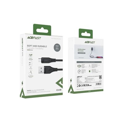 Дата кабель USB 2.0 AM to Micro 5P 1.2m 2.4A TPE C3-09 black Acefast (6974316280880)