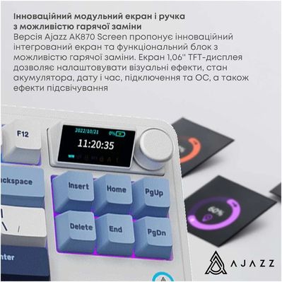 Клавіатура Ajazz AK870 PLUS Murad Switch RGB Wireless/Bluetooth/USB White (AK870-MU-BWD)