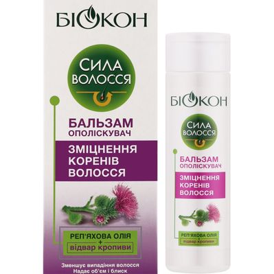 Кондиціонер для волосся Біокон Сила волосся Бальзам ополіскувач Зміцнення коренів 205 мл (4823110303313)