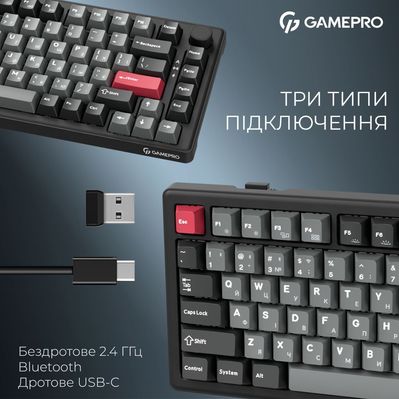 Клавиатура GamePro Asgard Yord Wireless/Bluetooth/USB UA Black (MK266BK)