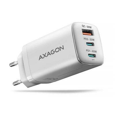 Зарядний пристрій AXAGON 1xUSB + 2xUSB-C 65W QC4+ PD3.0 PPS white (ACU-DPQ65W)