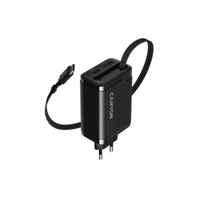 Зарядний пристрій Canyon 1xUSB-C PD65W + 1xUSB QC3.0 + cable USB-C to USB-C black (CNS-CURC65ACB)