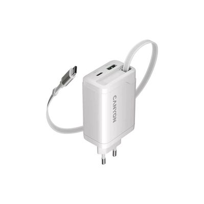 Зарядний пристрій Canyon 1xUSB-C PD65W + 1xUSB QC3.0 + cable USB-C to USB-C white (CNS-CURC65ACW)